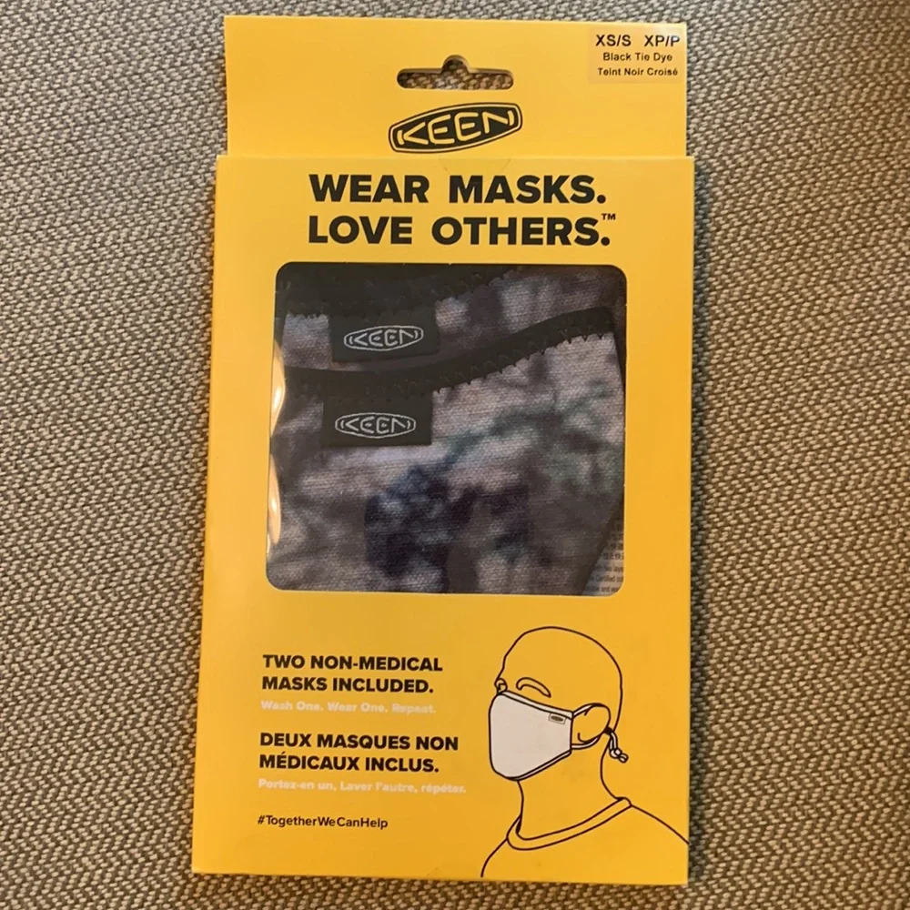 New set 2 KEEN XS canvas black adjustable black tie dye masks older child sized